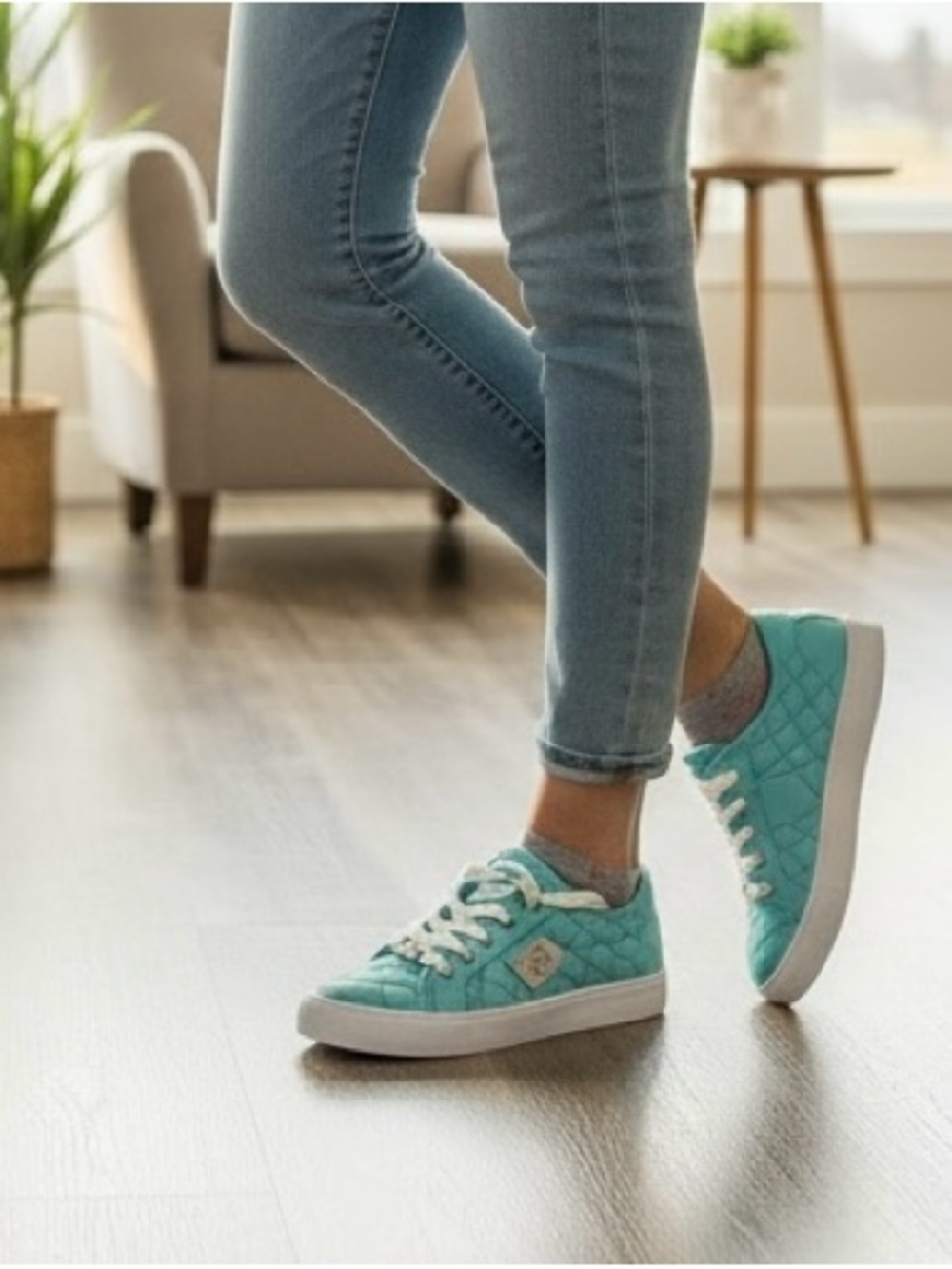 G by Guess Teal Quilted Lace-Up Sneakers